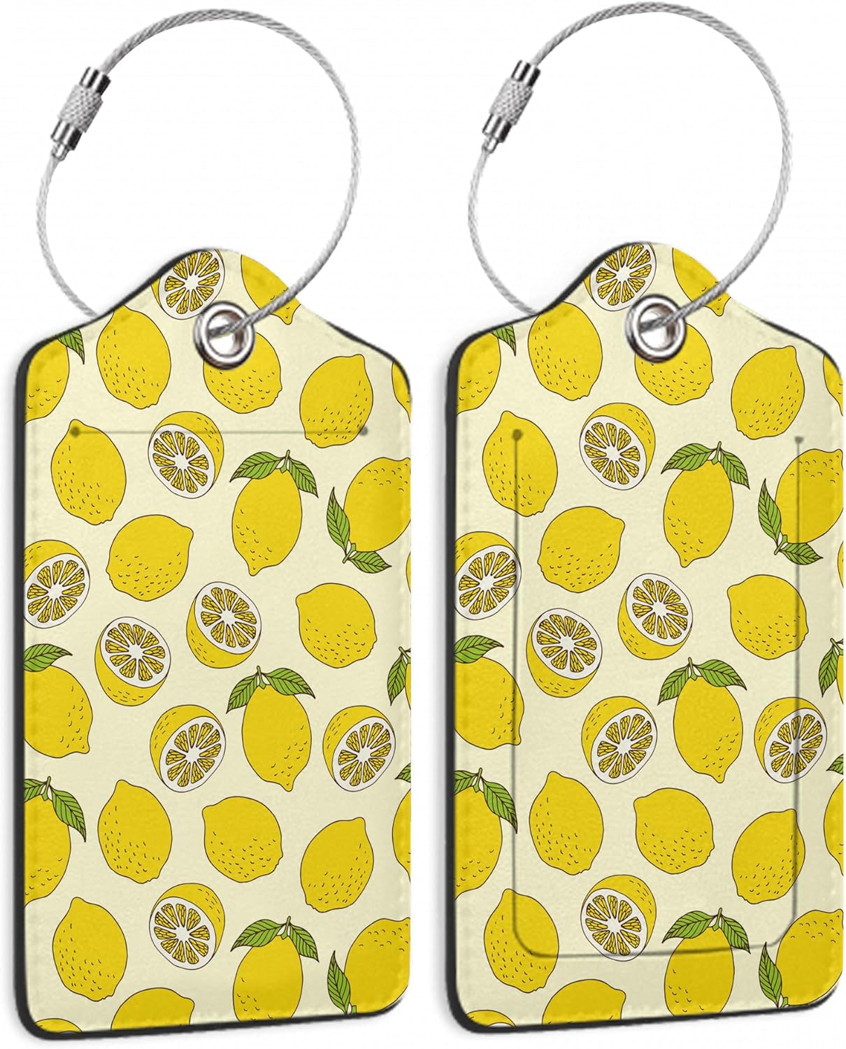2 Pack Luggage Tag for Suitcase,Yellow Lemon Leather Bag Tags Identifiers Privacy Cover ID Label with Durable Steel Loop for Women Men Kids Girls Travel
