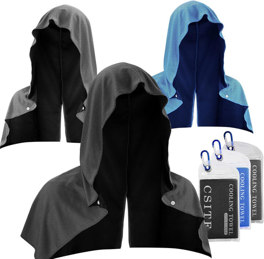 3 Pack Cooling Hoodie Towels for Neck and Face, UPF 50 Sun Protection & Instant Cooling, Ice Towels for Hot Weather, Soft Breathable Towel for Sport, Work Out, Gym, Camping & More Activities