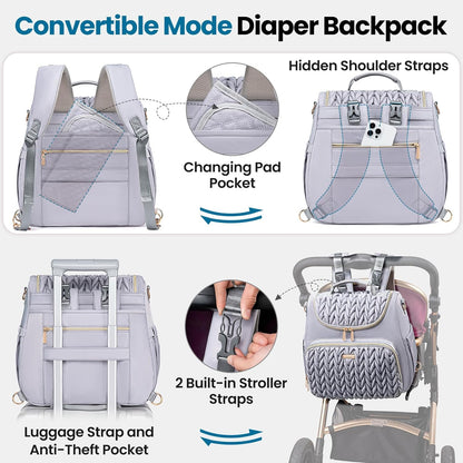 4 in 1 Convertible Diaper Bag Backpack,Waterproof Baby Diaper Bag with Changing Pad,Converts into Baby Tote Bag,Diaper Backpack,Stroller Bag and Crossbody Diaper Bag