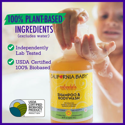 California Baby Calendula Shampoo and Body Wash - Allergy tested Baby Soap and Toddler Shampoo, for Dry, Sensitive Skin, 100% Plant-Based - USDA Certified, 251 mL / 8.5 fl. oz. (Pack of 1)