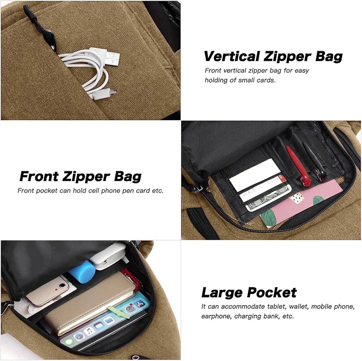 MOSISO Sling Backpack,Canvas Crossbody Hiking Daypack Bag with Anti-theft Pocket, Brown