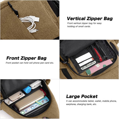 MOSISO Sling Backpack,Canvas Crossbody Hiking Daypack Bag with Anti-theft Pocket, Brown