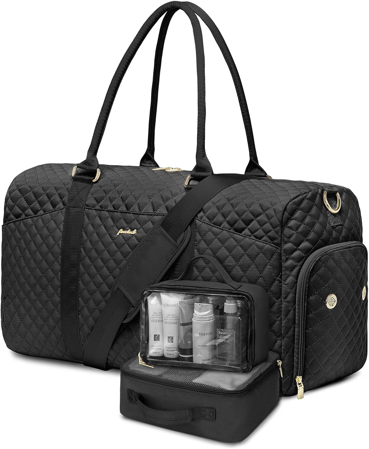 Weekender Travel Duffle Bag for Women - Carry on Bag with Shoe Compartment Overnight Bags with Wet Pocket Toiletry Bags Weekend Yoga Gym Traveling Hospital Bags for Labor and Delivery Black