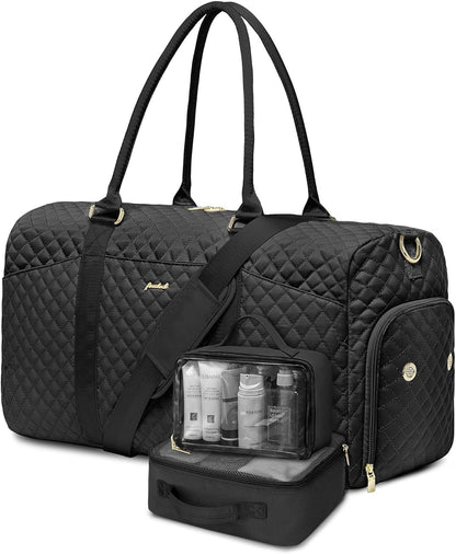 Weekender Travel Duffle Bag for Women - Carry on Bag with Shoe Compartment Overnight Bags with Wet Pocket Toiletry Bags Weekend Yoga Gym Traveling Hospital Bags for Labor and Delivery Black