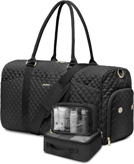 Weekender Travel Duffle Bag for Women - Carry on Bag with Shoe Compartment Overnight Bags with Wet Pocket Toiletry Bags Weekend Yoga Gym Traveling Hospital Bags for Labor and Delivery Black