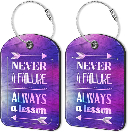 2 Pack PU Luggage Tags for Suitcase, Inspirational Quote Suitcase Tag Leather ID Label Bag Tags with Privacy Cover and Metal Loop for Men Women Travel Bag
