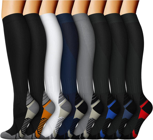 ACTINPUT 8 Pairs Compression Socks for Women & Men,Support Compression Stockings for Medical Running Athletic