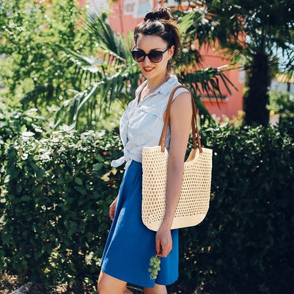 Peicees Crochet Beach Bag For Women Summer Tote Bag Boho Shoulder Bag - Image 6
