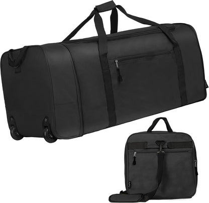 Finnhomy 100L Foldable Rolling Duffel Bag with 2 Wheels, Light Weight Travel Duffel bag with Large Loading Capacity, 32 inch Rolling Duffel bag with Shoulder Strap for Travel Camping Sports, black