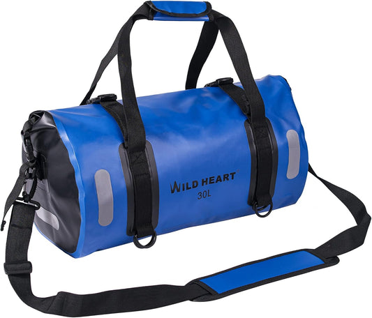 WILD HEART Waterproof Bag Duffel Bag 20L 30L 40L with Welded Seams Shoulder Straps, Mesh Pocket for Kayaking, Camping, Boating,Bicycle,Motorcycle