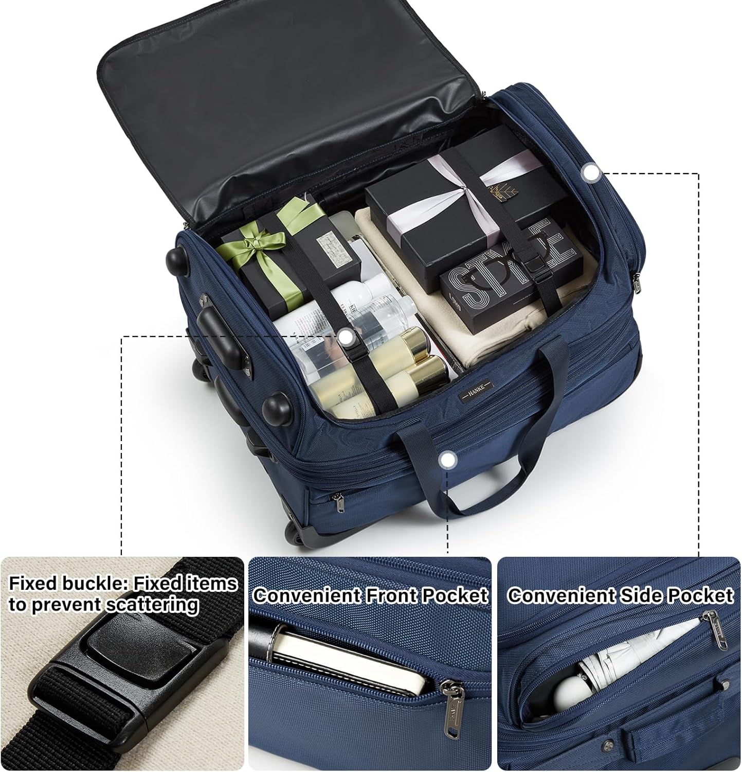 Hanke Large Expandable checked Luggage Suitcases with Wheels Foldable Duffle Bag for Travel suitcase for Women Men Garment Bag（Blue）