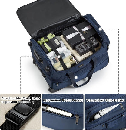 Hanke Large Expandable checked Luggage Suitcases with Wheels Foldable Duffle Bag for Travel suitcase for Women Men Garment Bag（Blue）