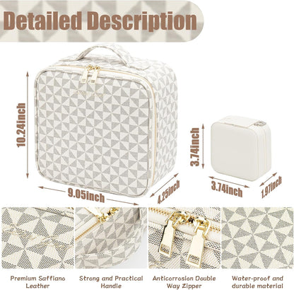 Makeup Travel Train Case with Mirror LED Light 3 Adjustable Brightness Large Cosmetic Bag Portable Storage Adjustable Partition Waterproof Makeup Brushes Make up Jewelry Gift for Women