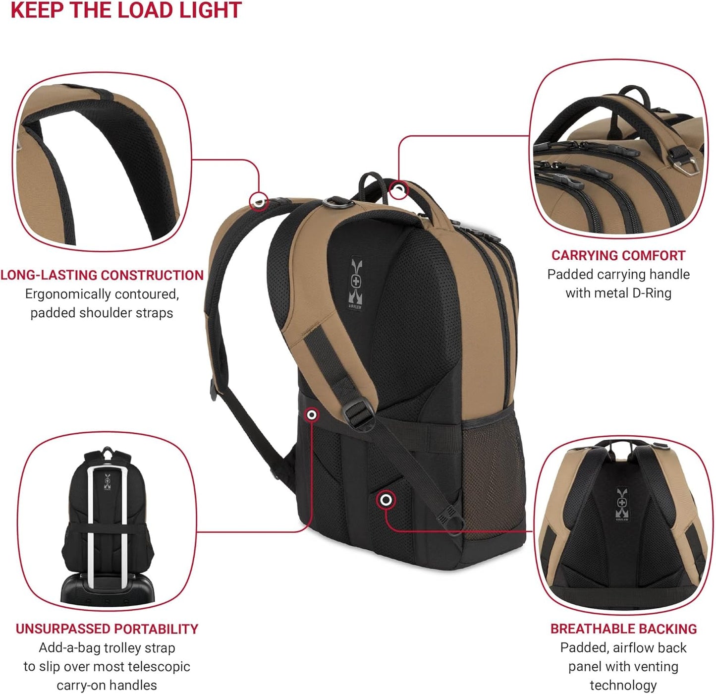 SwissGear Cecil 5505 Laptop Backpack, Pastel Brown/Black, 18-Inch