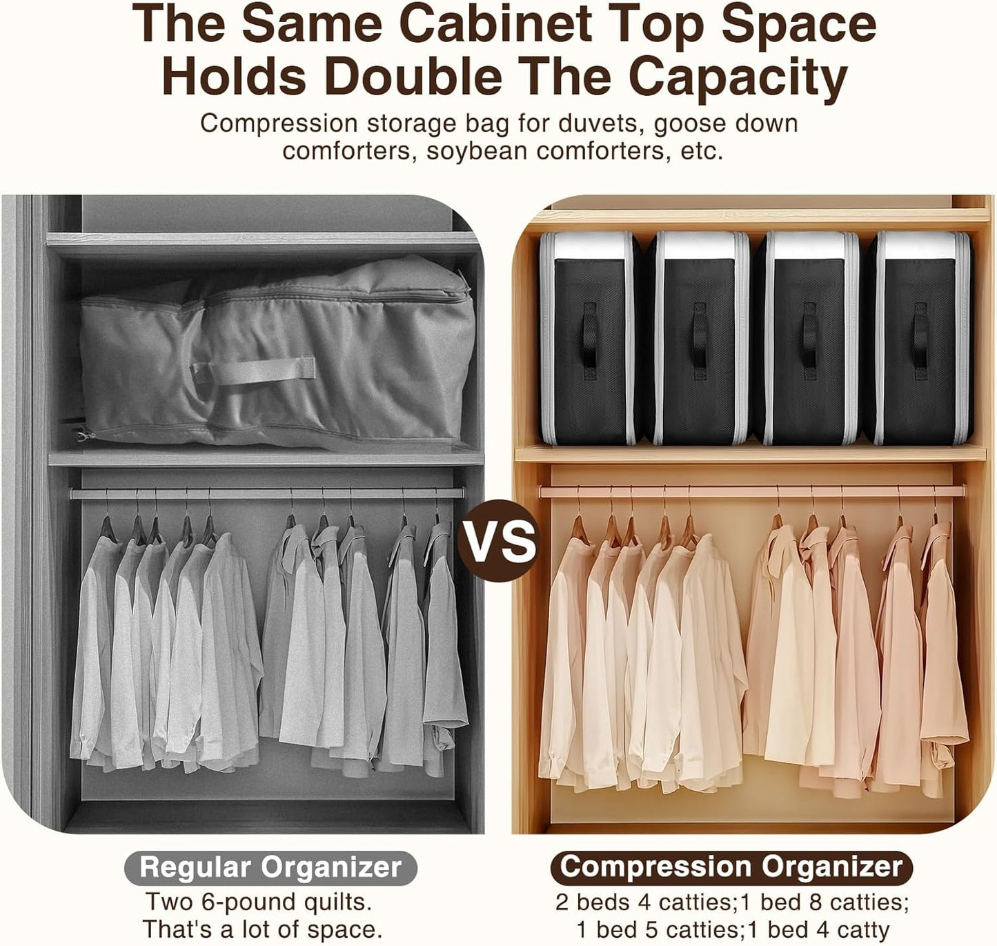 4 Pack Compression Storage Bags - 110L Large Capacity Comforter Storage Bag, 3-Layer Washable Ultra Space Saving Self Compression Organizer Space Bags for Blanket, Sweater, Sheet, Black