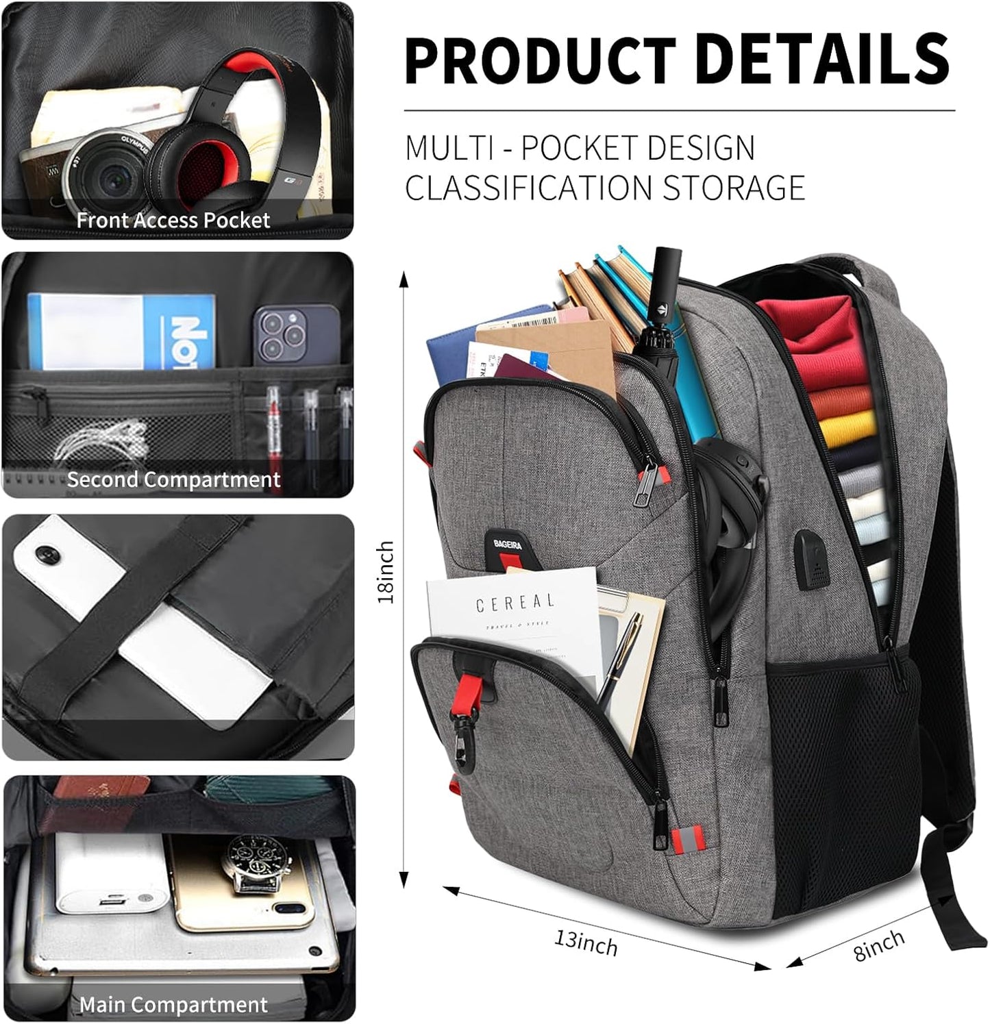 Grey Backpack for Men Women, School Backpack for Boys Girls Teens, Backpacks for School, College Back Pack, Book Bag, Water Resistant Bookbag, Business Work Travel mochilas para hombres