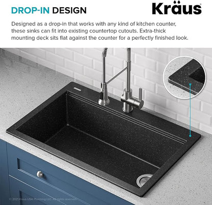 KRAUS Bellucci Workstation 33" Single Bowl Granite Kitchen Sink in Metallic - Image 8