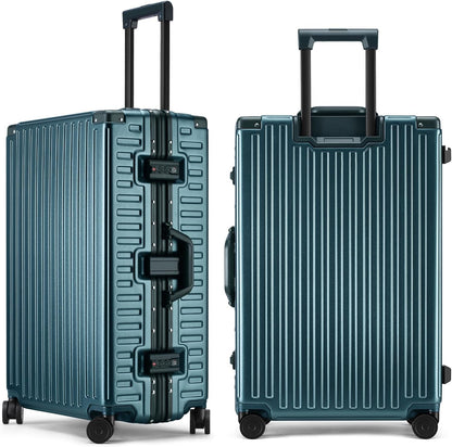 ROAMING Zipperless Luggage 26 Inch with Aluminum Frame, Checked-Large Lightweight 3-Layer PC Hard Shell Suitcase with Spinner Wheels, Metal Travel Luggage with Three TSA Locks, Dark Night Green