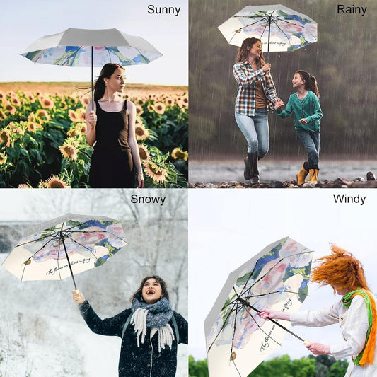 Cuby UV Sun Umbrella Compact Folding Travel Umbrella Auto Open and Close for Windproof, Rainproof & 99.9% UV Protection Parasol with Silver Anti-UV Coating (Silver Rose)