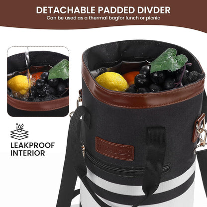 2-Bottle Insulated Wine Carrier Tote - Leakproof Padded 900D Oxford Cooler Bag for Travel, Picnics, Beach & Parties