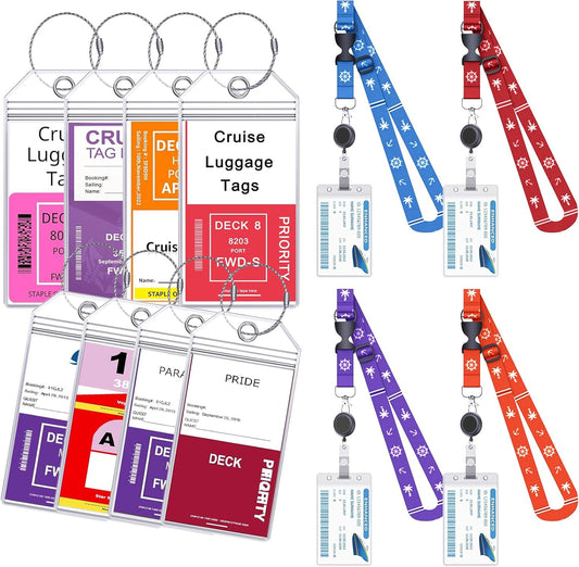 Cruise Ship Essentials, 8 Cruise Luggage Tag Holder, 4 Retractable Lanyards for Cruise Ship Cards, Cruise Essentials 2025 Works with All Cruise Lines