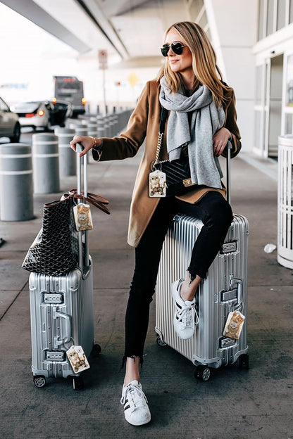 2 Pack Luggage Tags for suitcases Cute Funny cat Luggage Tag, Leather Stainless Steel Loop Label Tag for Men Women Travel Bag Suitcase（2 cat）