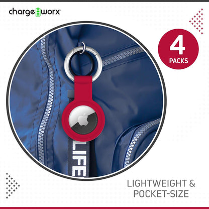 CHARGEWORX Air Tag Holder 4-Pack – Silicone Protective Keychain Holders for Apple Air Tags