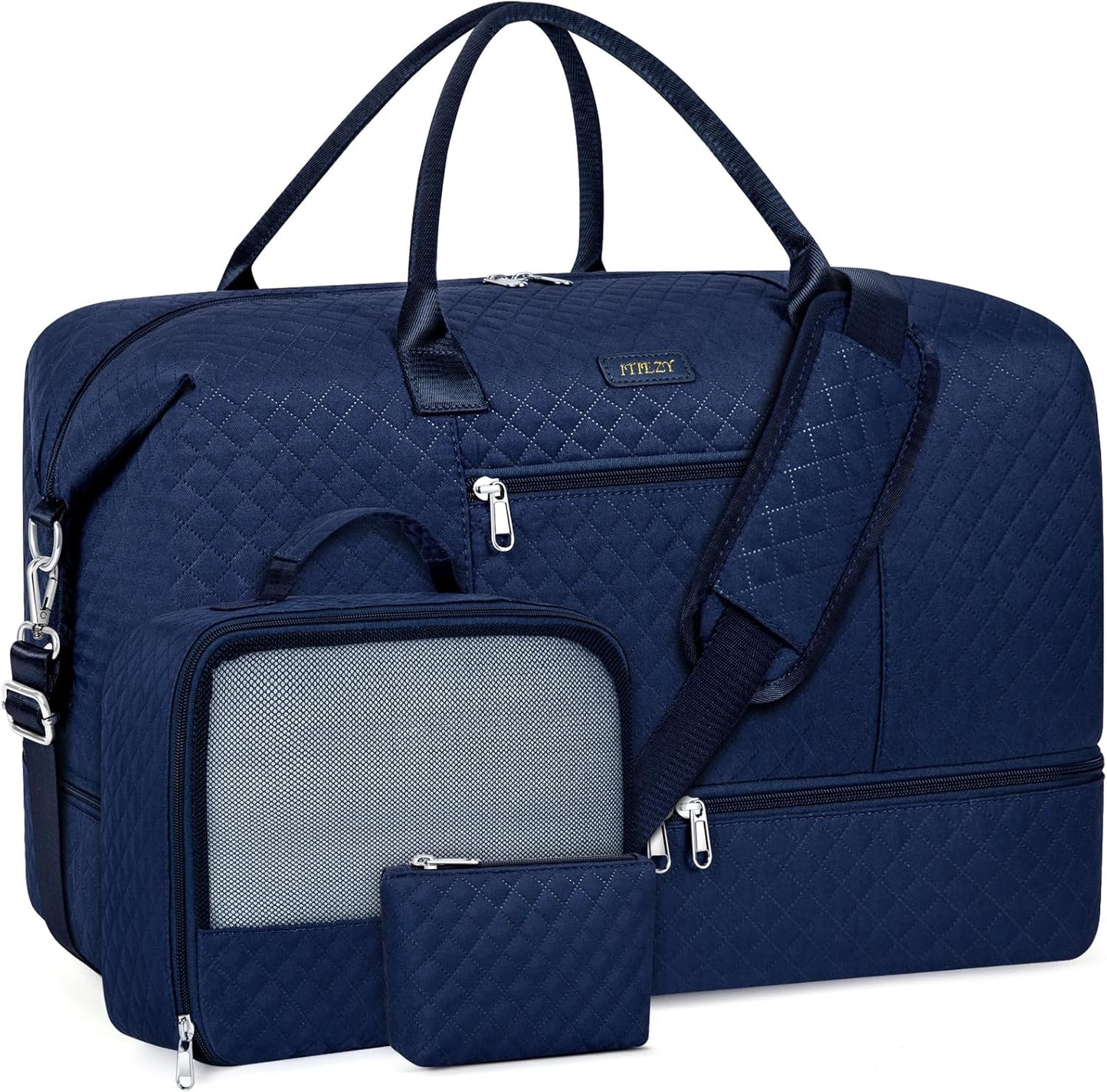 Weekender Bag for Women, Travel Duffel Bag Carry On Overnight Bag with Shoe Compartment Large Nylon Travel Weekend Tote Bag