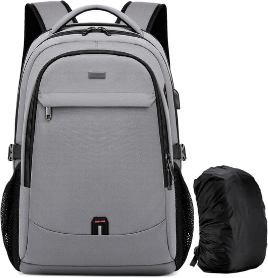 DUSLANG 17 Inch Laptop Backpack for Travel Water Resistant College Backpack for Men/Women Laptop Bag with USB Charging Port and Rain Cover,light grey