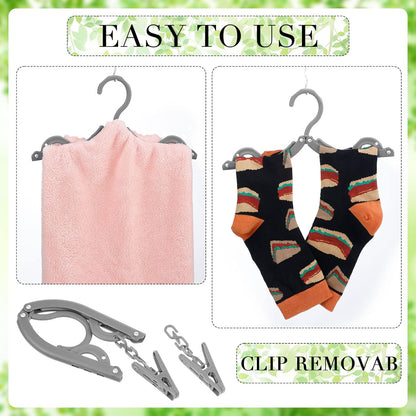 12 Pieces Folding Travel Hangers Foldable with Clips Portable Collapsible Coat Hanger Travel Drying Rack for Clothes, Gray