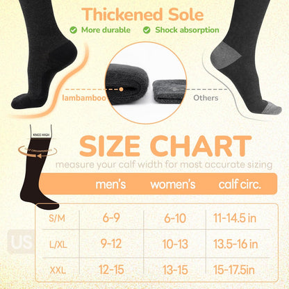 Merino Wool Compression Socks for Women Men, 15-20 mmHg Knee High Socks for Flying, Travel, Running