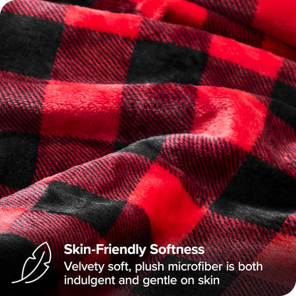 Bare Home Textured Fleece Blanket - Twin/Twin Extra Long - Ultra-Soft Lightweight for Bed, Sofa, and Couch - Luxury Microplush - Cozy Warm Blanket (Twin/Twin XL, Chester Buffalo Plaid - Red/Black)