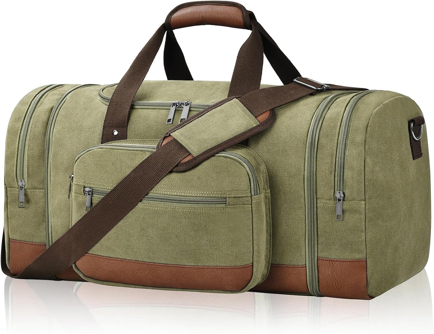 Litvyak Duffle Bag for Travel, Large 60L Canvas Travel Duffel Bags Overnight Weekend Gym Carry On Luggage Bag for Men & Women(Army Green)
