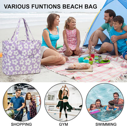 Beach Pool Bags Tote for Women Ladies Large Gym Tote Carry On Bag With Wet Compartment for Weekender Travel Waterproof