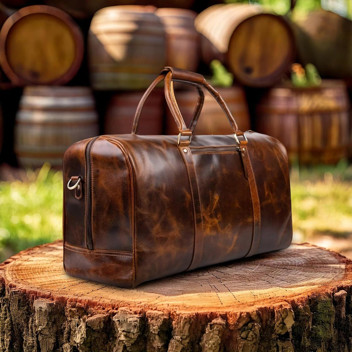 ELIZO Personalized Leather Duffle Bag For Men Women REAL FULL GRAIN Custom Travel Overnight Weekender Carry On Luggage Sports Gym Bags (Antique 20 Inch) Legacy