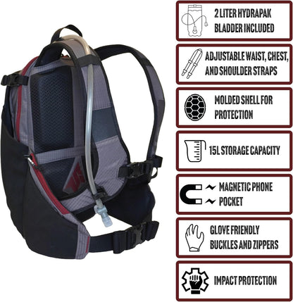 Send It Defender 15 Hydration Backpack - MTB, Moto Bag with Spine Protector for Men and Women. 15L Capacity Mountain Bike Hydration Pack - Mountain Bike Protective Gear – Adjustable Fit for Everyone