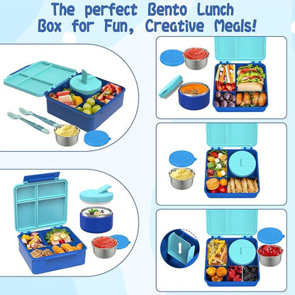 Kids Bento Lunch Box with 8oz Soup Thermo, Kids Leakproof Lunch Food Containers - Image 3