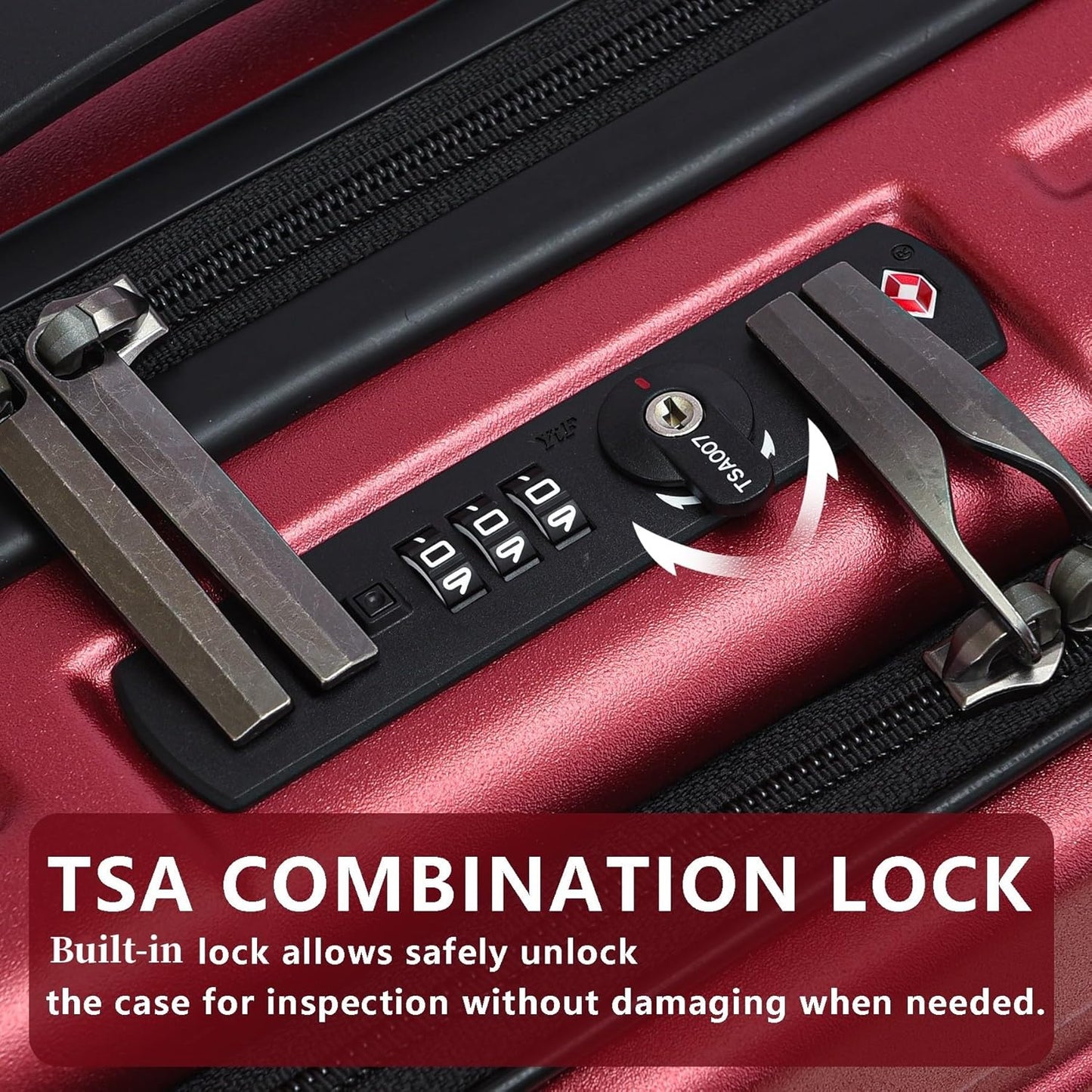 TydeCkare 20 Inch Carry On Luggage with Front Pocket, 21.65 * 15.35 * 7.87" Suitable for Airplane Overhead Bin, 34L PC+ABS Hardshell, Wine Red