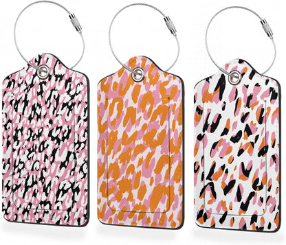 3 Pack Luggage Tag for Suitcase,Abstract Modern Leopard Leather Luggage Tags with Privacy Cover Name ID Label Identifiers Travel Bag Tags for Women Men Boys Girls