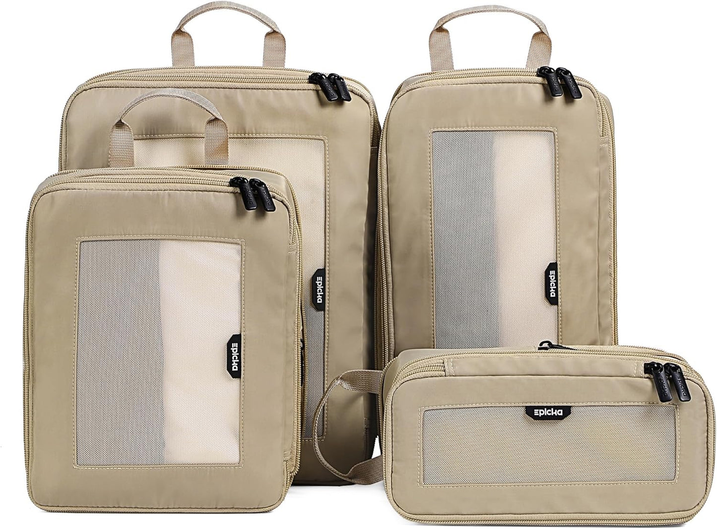 EPICKA TripCozy Compression Packing Cubes - 4 Set Durable Travel Organizer Bags with Mesh Top, Expandable Travel Accessories for Carry on, Luggage, Suitcase, Backpack (Khaki)