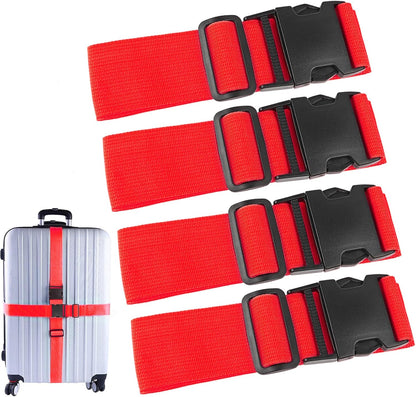 4Pcs Luggage Straps for Suitcase Travel Accessories TSA Approved, 80In Long Belts to Keep Your Suitcase Secure, Adjustable Bag Straps with Quick-Release Buckle for Travel Bag Closure, Red