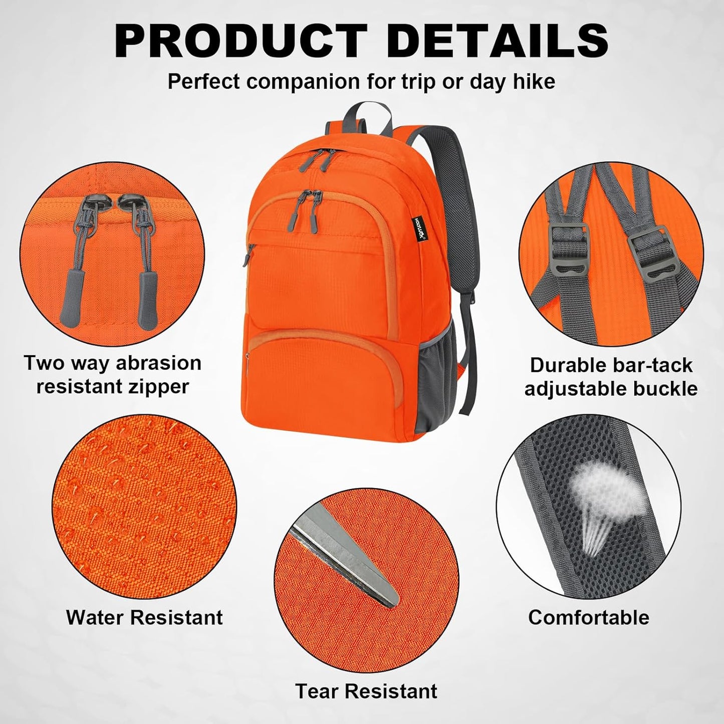 HOLYLUCK 20L lightweight packable Hiking Daypack Foldable Backpack for Men Women Small Travel Outdoor Foldable Shoulder Bag-orange