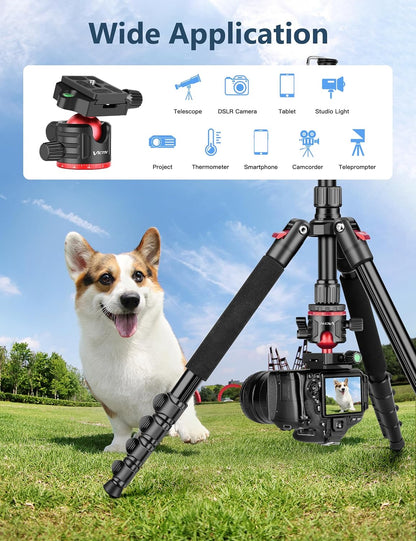 78" Porfessional Tripod for Camera, Victiv Aluminum Camera Tripod Monopod for DSLR, Spotting Scope,Telescope, Binoculars, Compact Heavy Duty Camera Stand for Photography Video Recording Travel