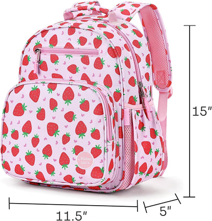 mibasies Girls Backpack 5-8: Lightweight Kids Backpacks for Girls - Girl Bookbag for Elementary School - Strawberry Heart-shaped Pink