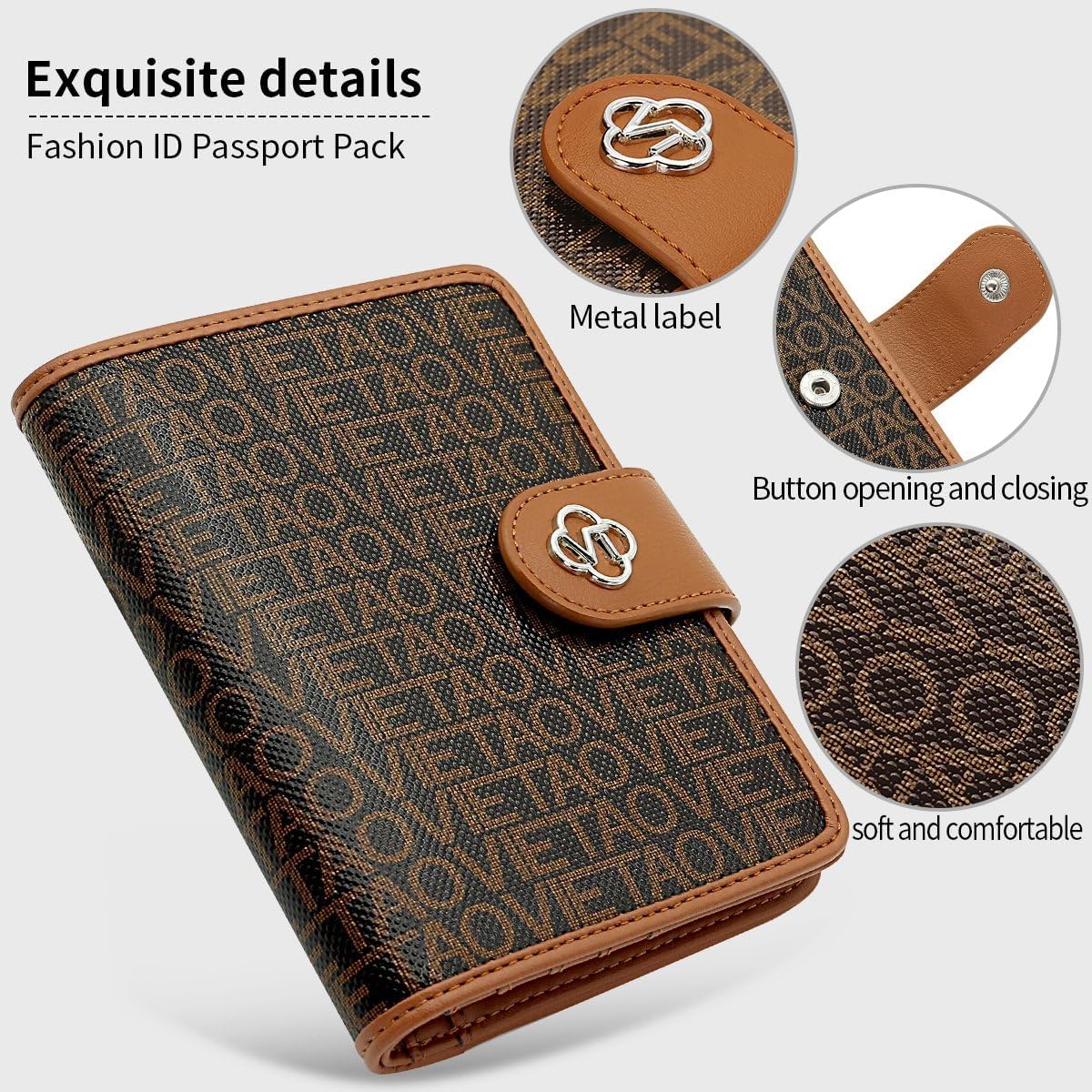 Passport Holder Wallet Bag with AirTag Holder, Card Slots Passport Solt Ticket Cash Solt, Photo Solt Sim Card Pen Slot.Brown