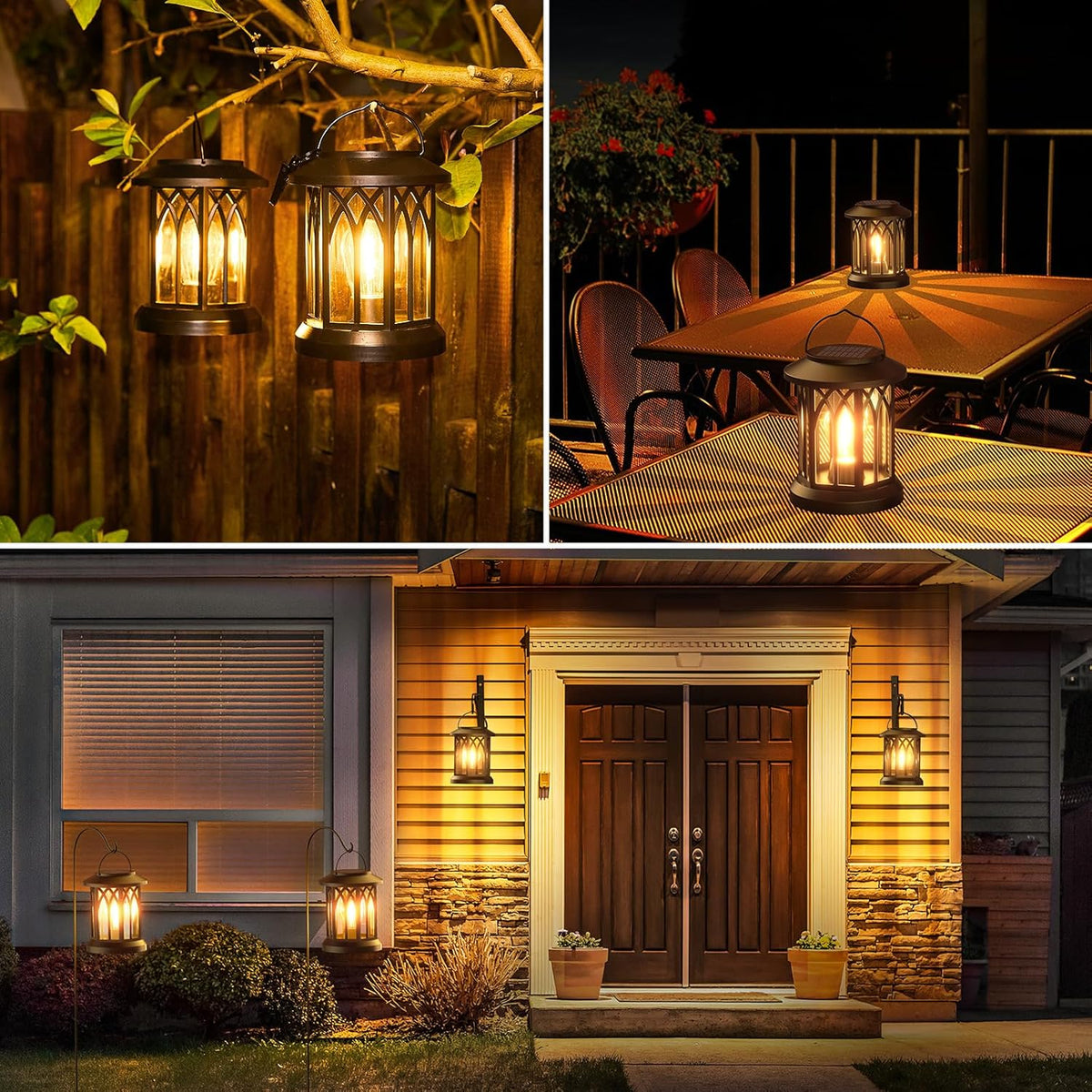 WdtPro Solar Lanterns Outdoor Waterproof, Upgraded Bright Hanging Solar Lights for Outside,Solar Powered Lanterns Lighting LED for Garden Patio Yard Decorative 2 Pack (Warm Light)