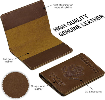 BIAOTIE Premium Leather Passport Holder Covers, Rfid Travel Wallet Passport Document Holder, Travel Essentials Wallet Cover Case for Men and Women (Brown)