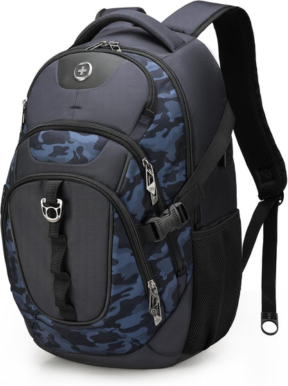Swissdigital Design Laptop Backpack with USB Charging Port, TSA Travel Backpack Fits 15.6 inches Computer, 31L College School Backpack for Men, Blue Camo | SD803