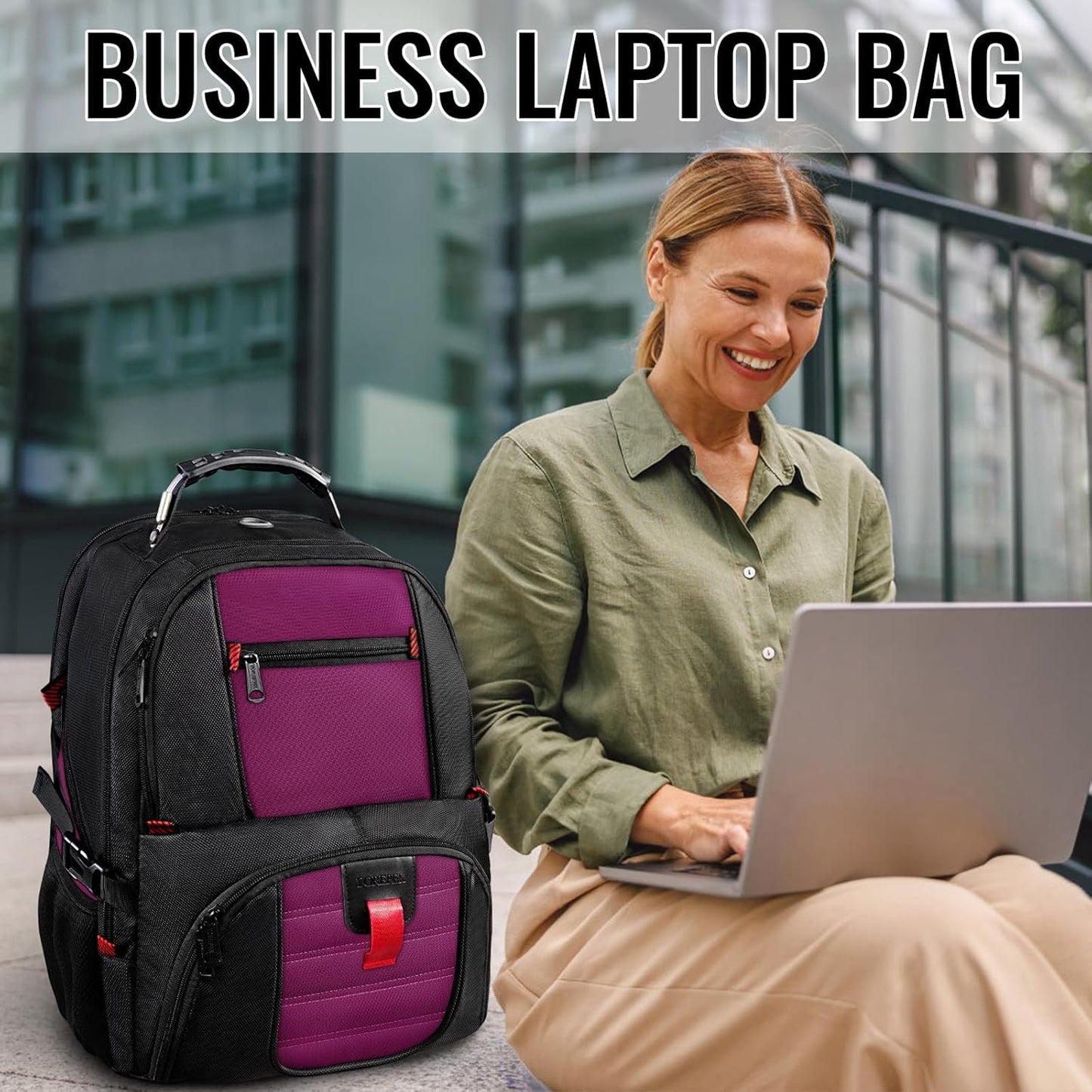 YOREPEK Travel Backpack, Extra Large 50L Laptop Backpacks for Men Women, Water Resistant College Backpack Airline Approved Business Work Bag with USB Charging Port Fits 17 Inch Computer, Purple