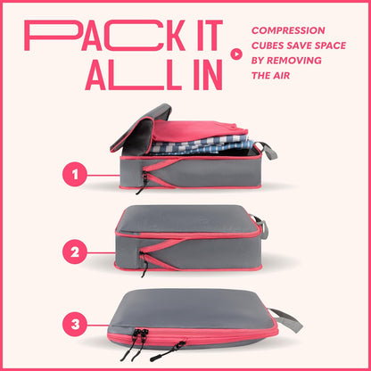Compression Packing Cubes Travel, 4 Set/6 Set Packing Cubes for Carry on Suitcase, Suitcase Organizer Bags Set, Compression Bags Travel, Best Travel Packing Cubes Compression - with Inside Pockets